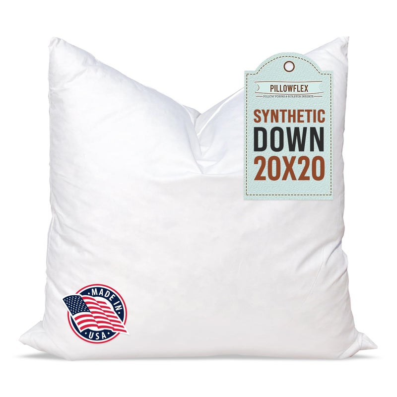 Pillowflex Synthetic Down Pillow Insert - 20x20 Down Alternative, Ultra Soft Large Square Throw Pillow, Couch Sham, Bed Sleeping - 1 Decorative Accent Form - Image 1
